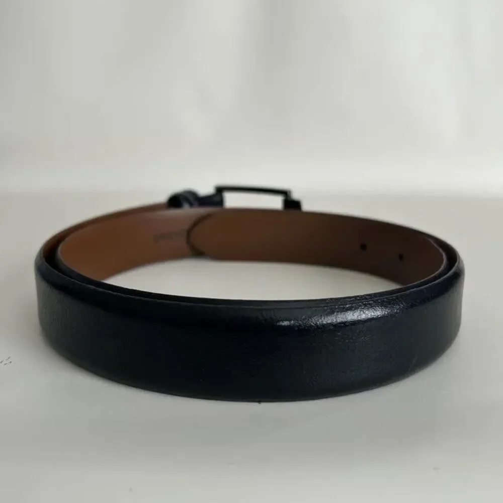 Genuine Italian Leather Belt Mens 38 Black Handmade Dress Gunmetal Buckle Italy